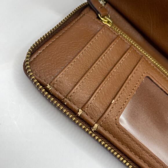 Vintage Fossil Women's Zip Around Wristlet Wallet Brown Leather Y2K Retro Dots - Picture 7 of 8